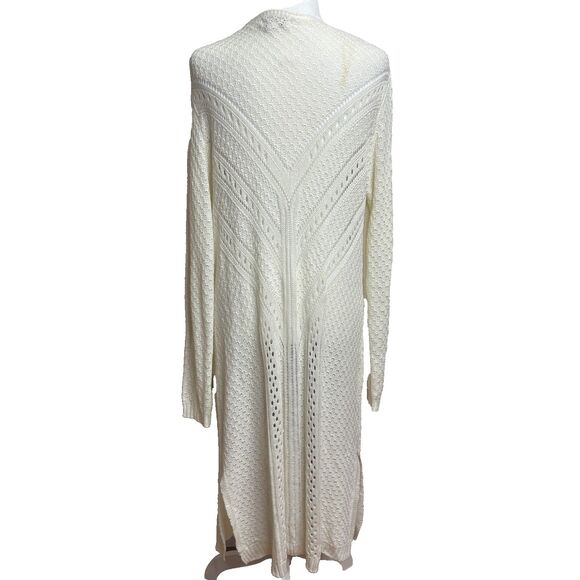Full Crochet Knit Duster Cardigan Sweater XL Cream Boho Coastal Grandma Cottage - Picture 3 of 8